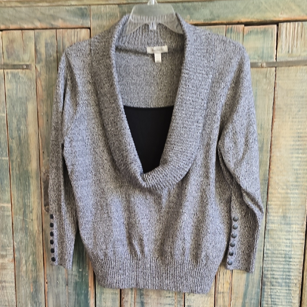 Dressbarn Gray Cowl Neck Sweater with Buttoned Sleeves